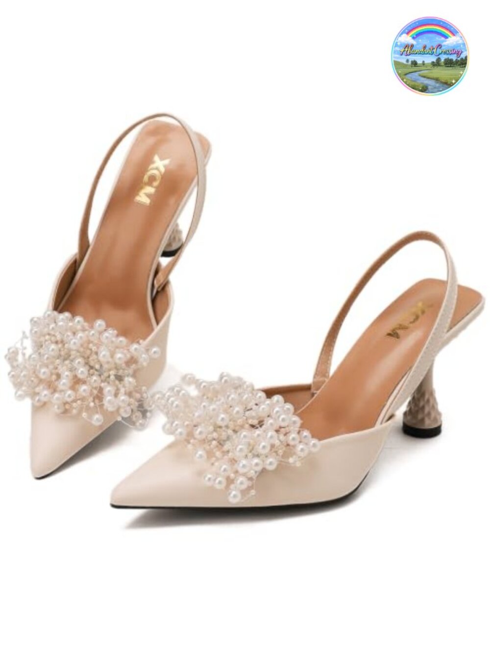 Women's Pointed Toe Slingback Pumps Beaded Cluster Heels